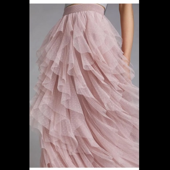 Anthropologie Tulle Ruffle MIDI Skirt Rose pink aromatic Boho Size Large - Picture 4 of 9